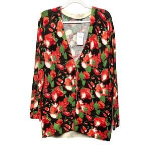 J. JILL Women's size L Floral Print Waffle Knit Button Front Cardigan Sweater